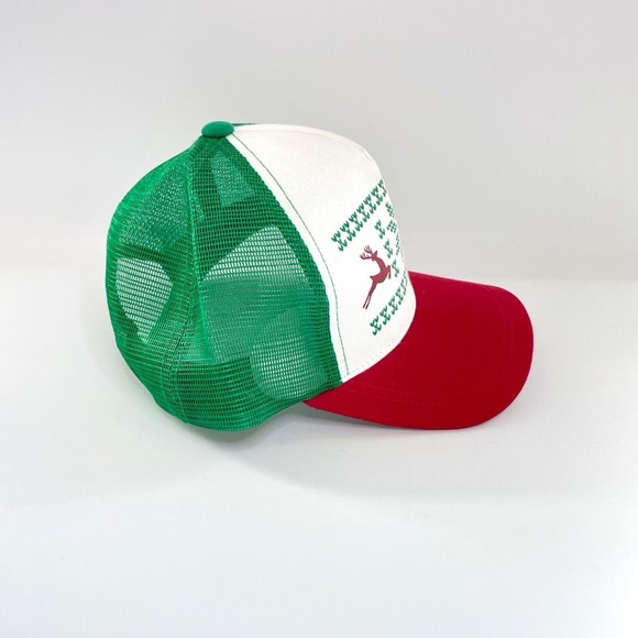 Ugly Christmas Sweater Trucker Hat Baseball Cap Green and Red OS Unisex NWOT - Picture 2 of 8